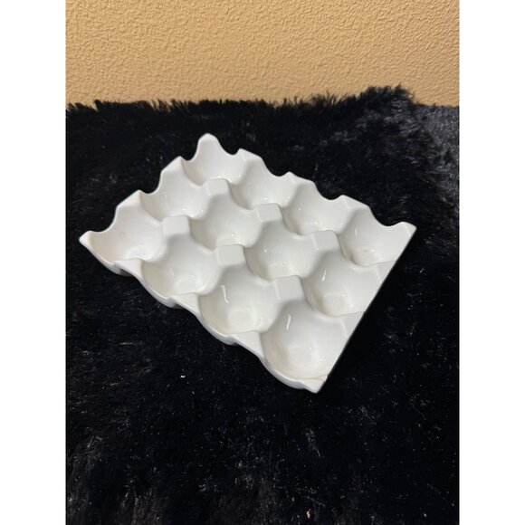 Ceramic 12-Slot Egg Holder Tray White Glossy Finish - Picture 1 of 6